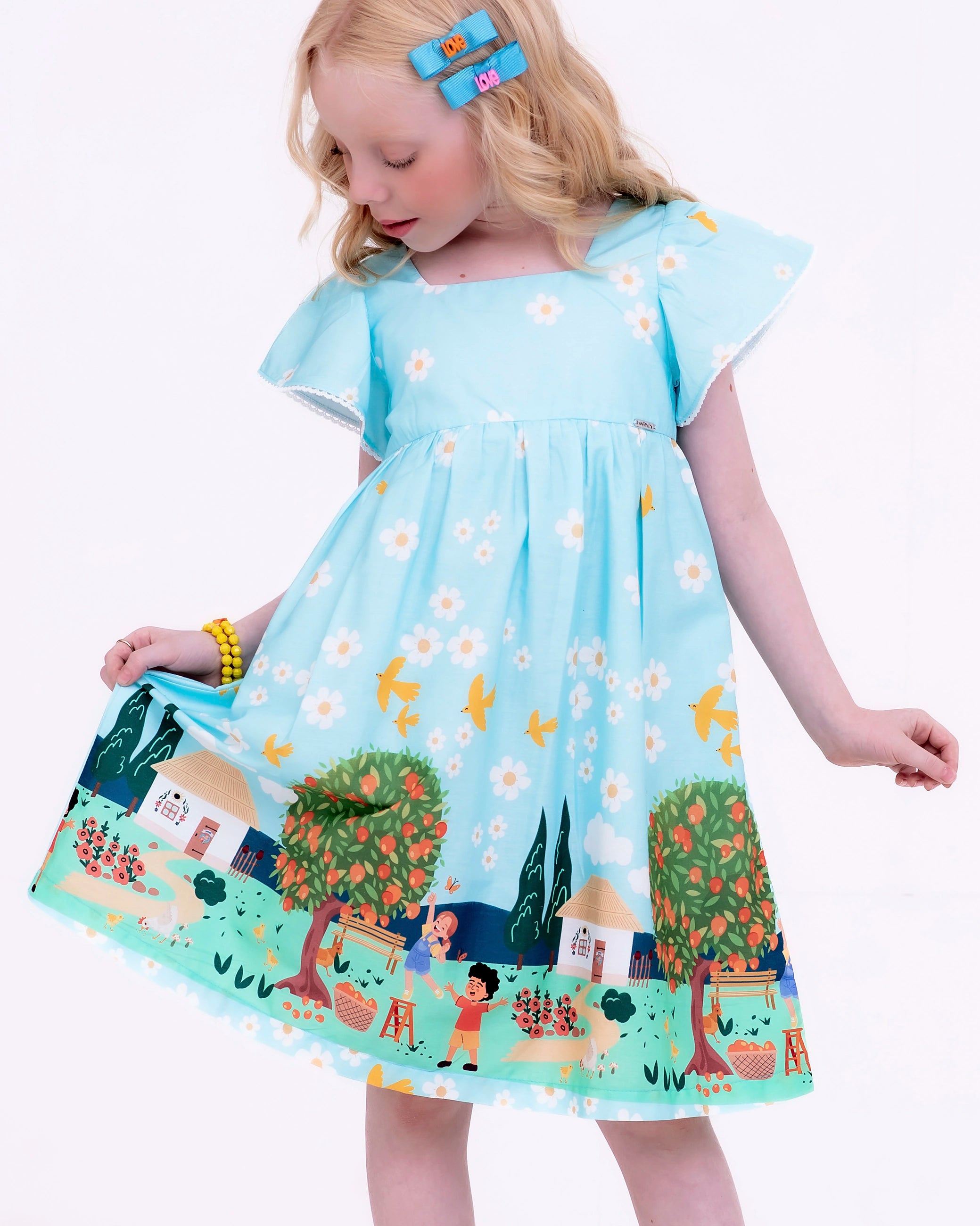 Vestido com estampa Dia Perfeito infantil feminino Antonita para meninas de 2 a 10 anos