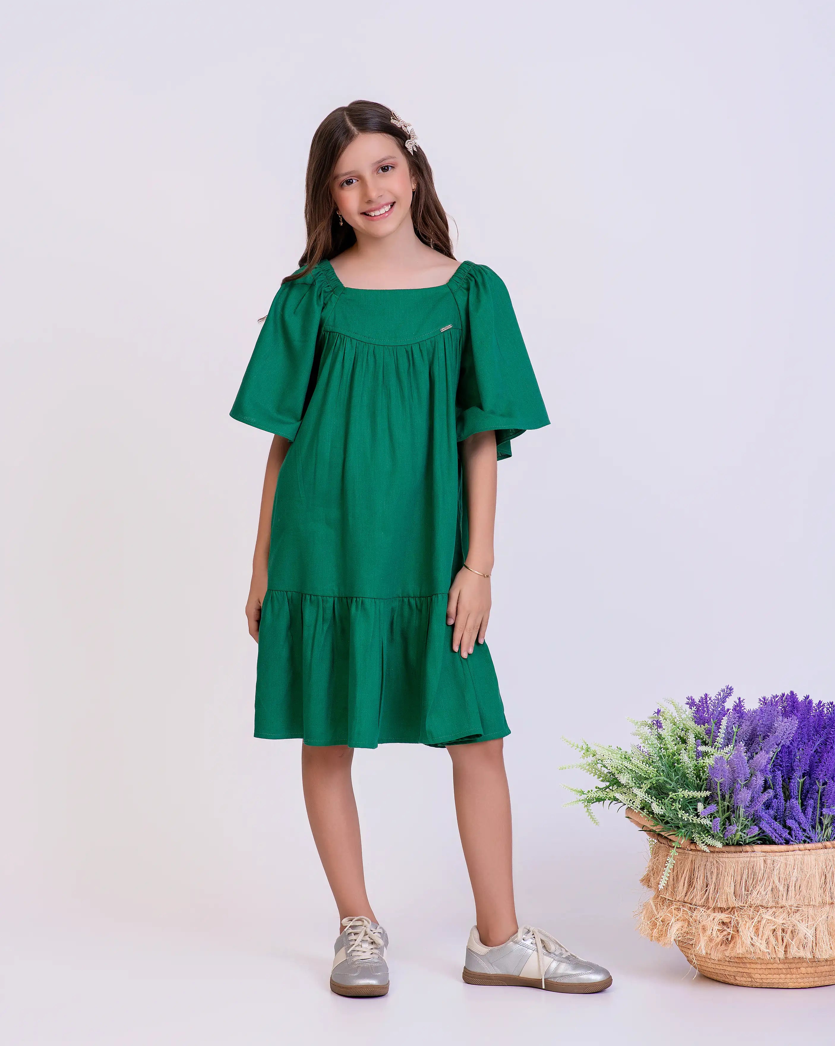 Vestido com mangas bufantes infantil feminino Antonita para meninas 