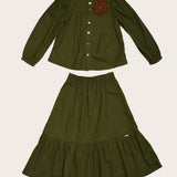 Conjunto verde musgo com blusa de mangas longas e saia longa infantil feminino Antonita para meninas 