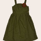 Vestido de alças verde musgo com detalhe de flor infantil feminino Antonita para 