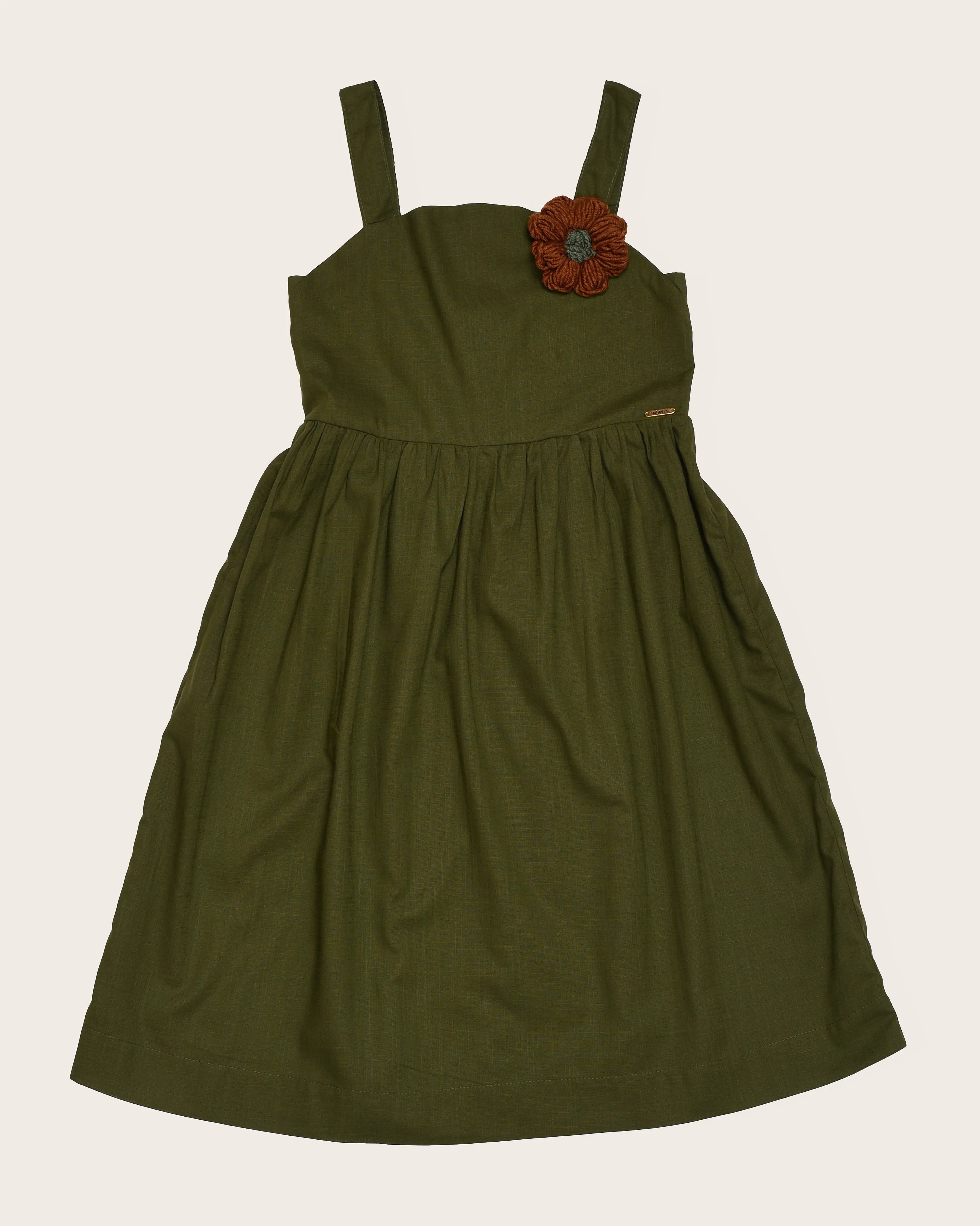 Vestido de alças verde musgo com detalhe de flor infantil feminino Antonita para 