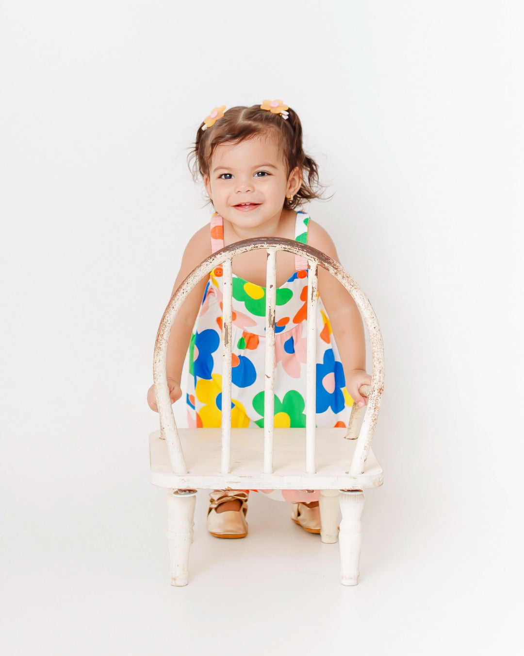 Vestido com estampa de flores coloridas infantil feminino Antonita para meninas de 2 a 10 anos