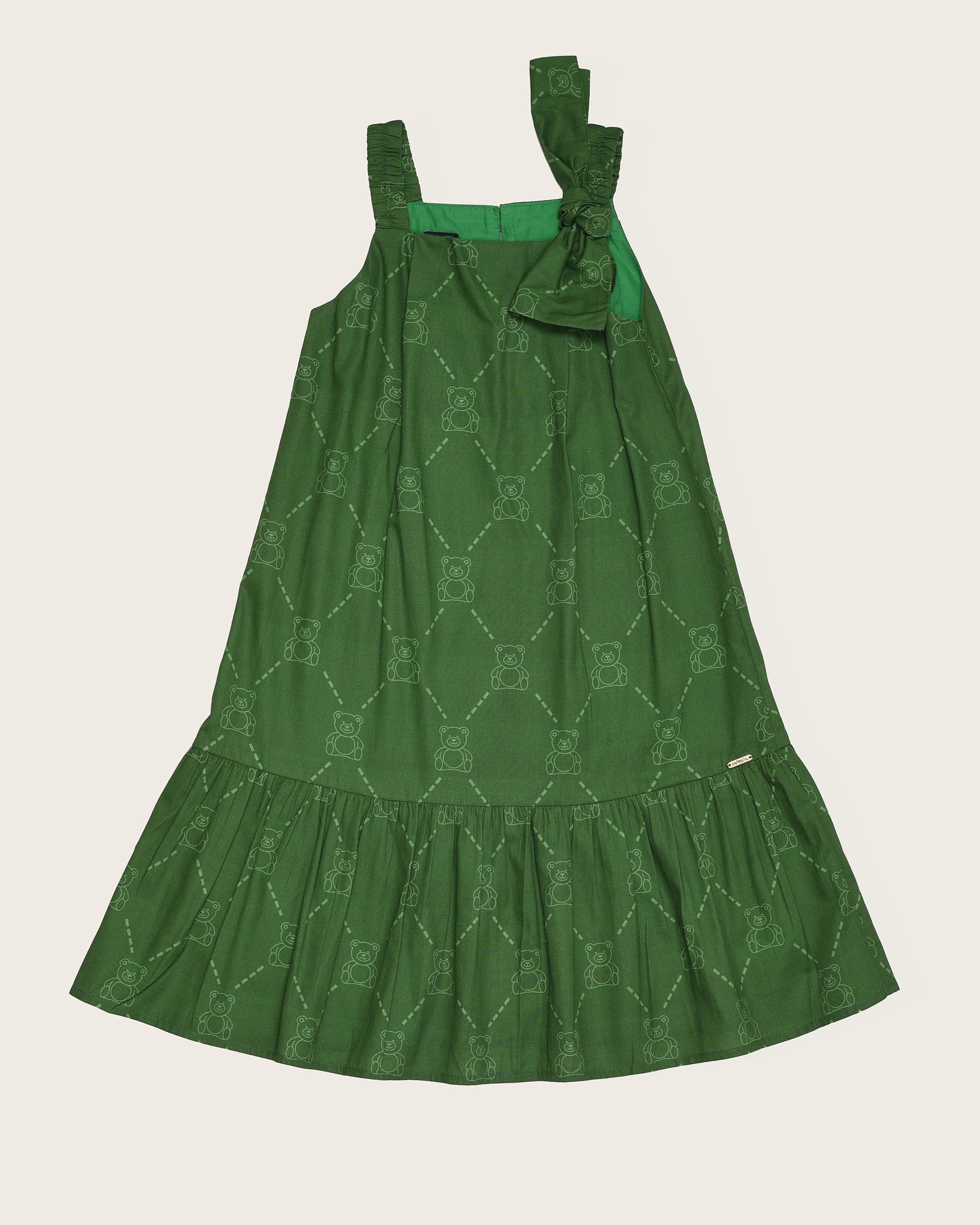 Vestido curto verde com alças e babados infantil feminino Antonita para meninas de 4 a 16 anos