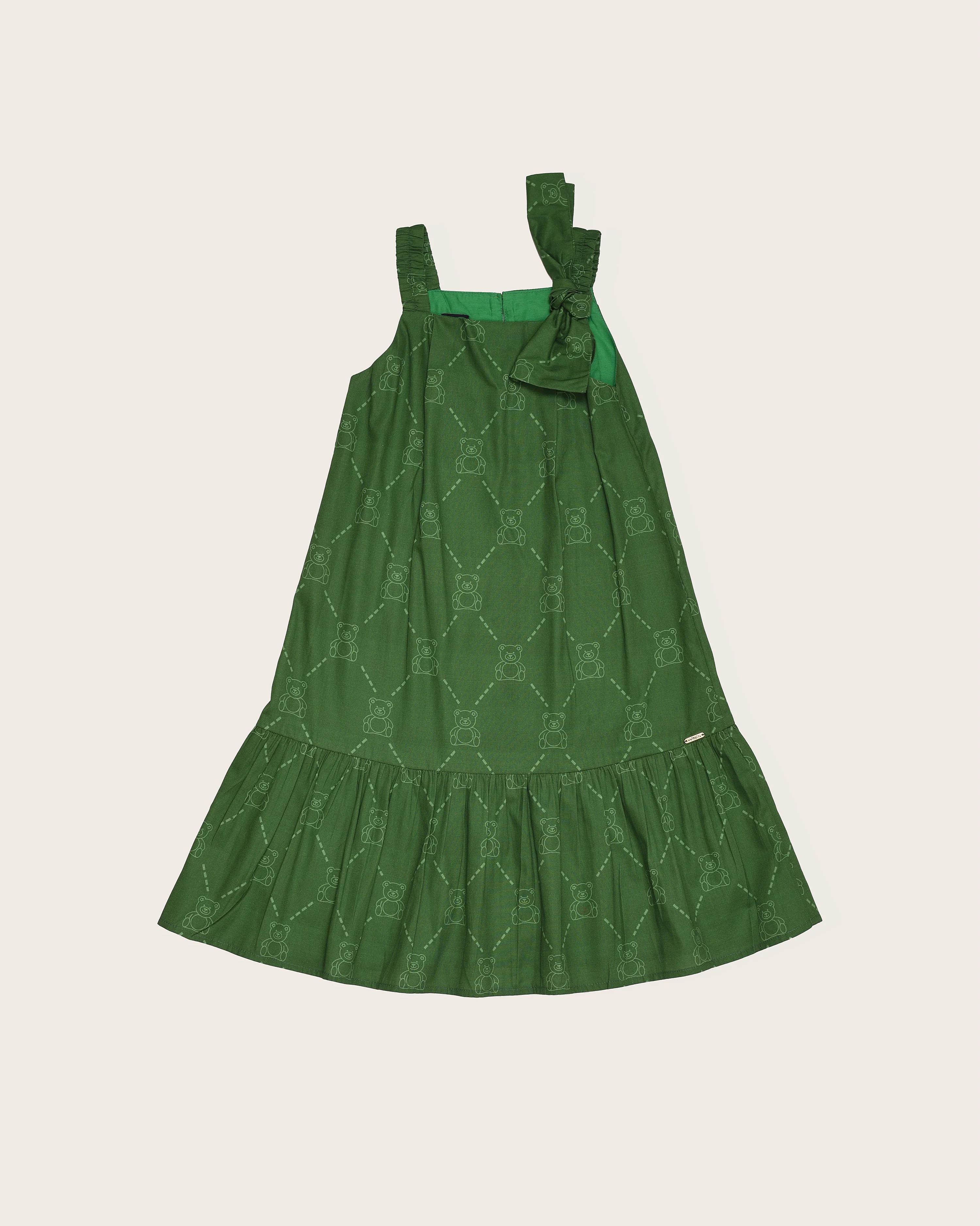 Vestido curto verde com alças e babados infantil feminino Antonita para meninas de 4 a 16 anos