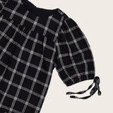 Conjunto xadrez com blusa de mangas bufantes e saia infantil feminino Antonita para meninas