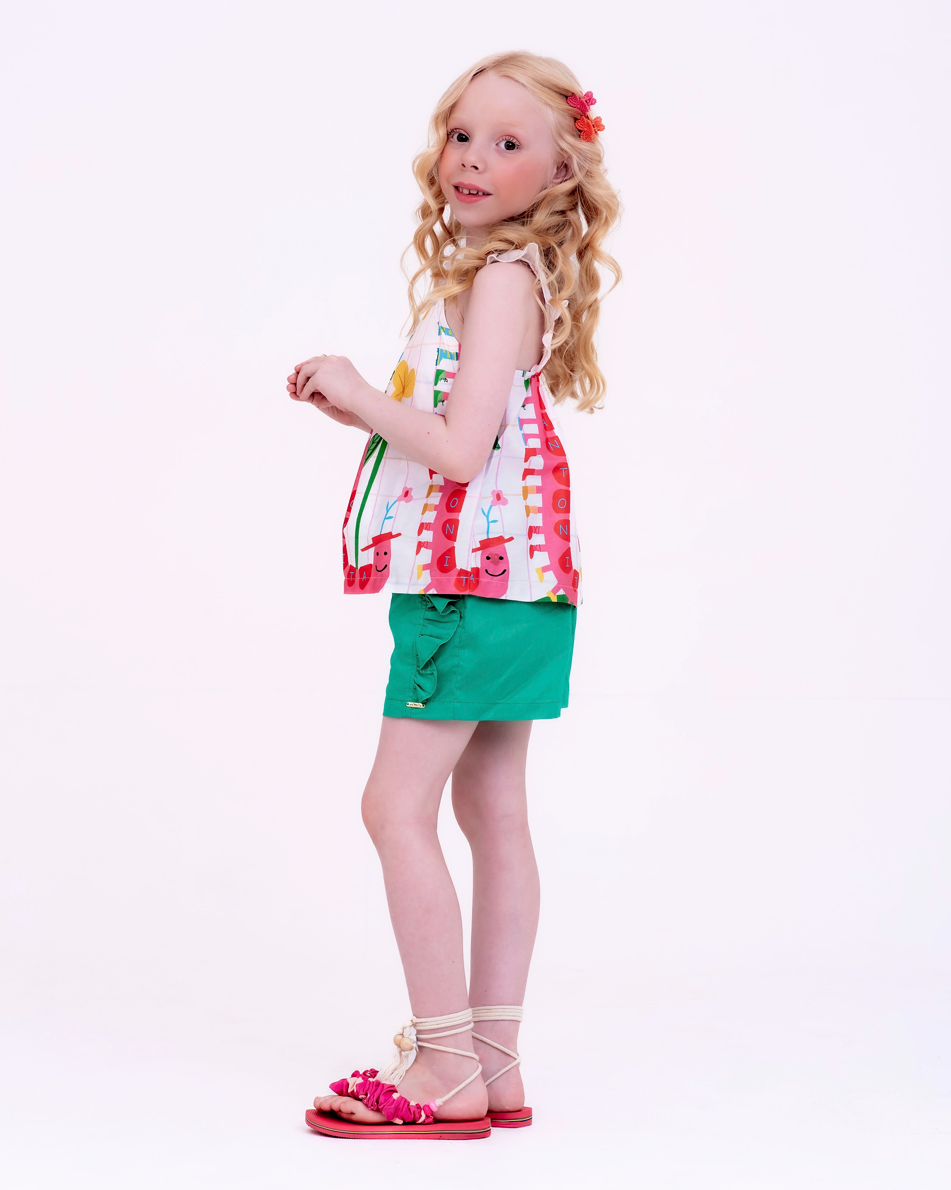 Conjunto curto com estampa Centopeia infantil feminino Antonita para meninas de 4 a 16 anos