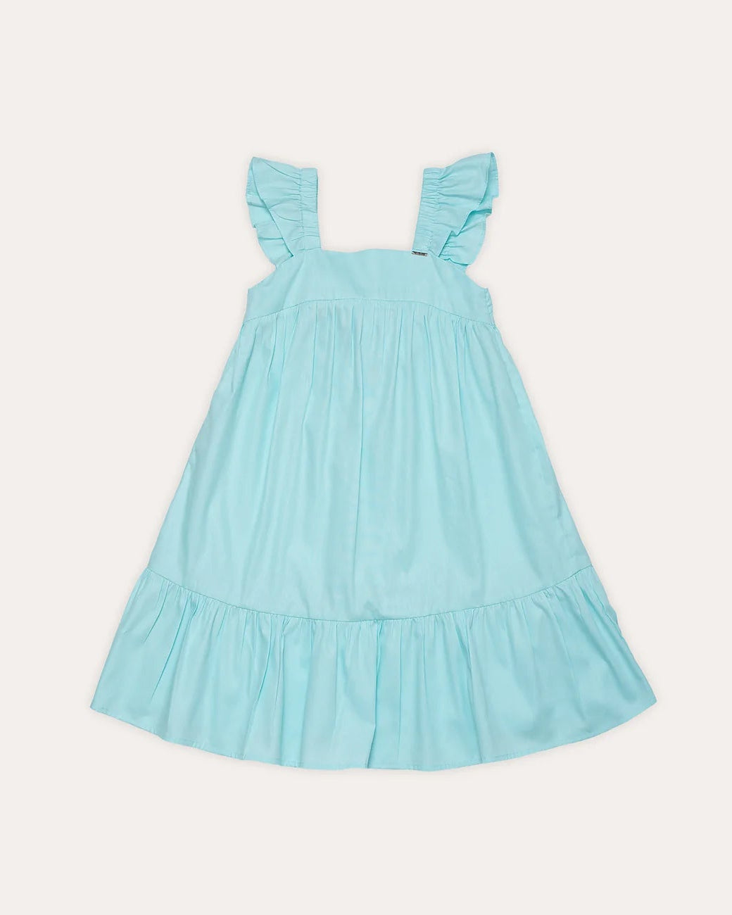 Vestido feminino infantil aquamarine com alças largas e babados na barra