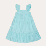Vestido feminino infantil aquamarine com alças largas e babados na barra