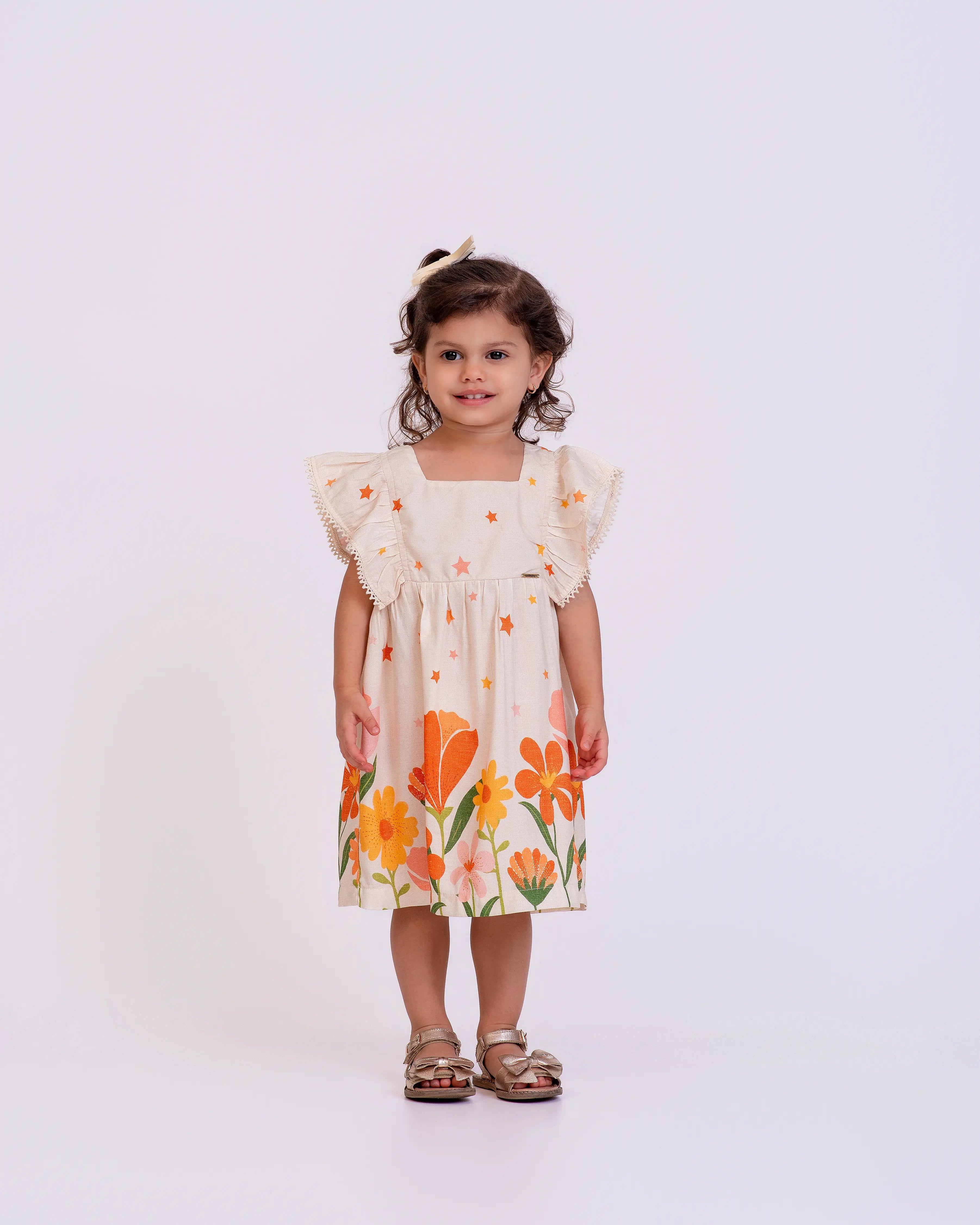Vestido curto com estampa Brilho das Flores infantil feminino Antonita para meninas de 2 a 10 anos