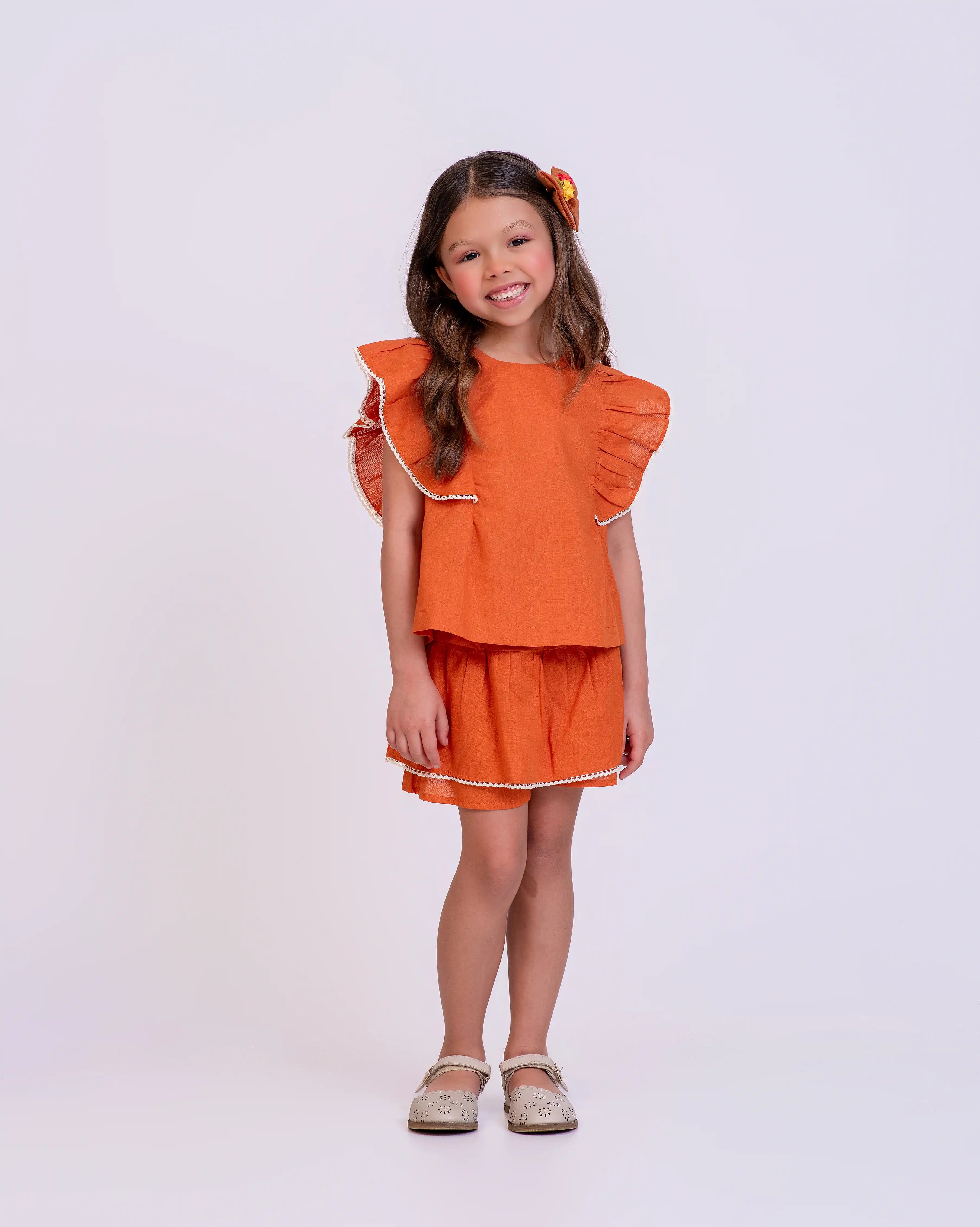 Conjunto laranja com babados infantil feminino Antonita para meninas