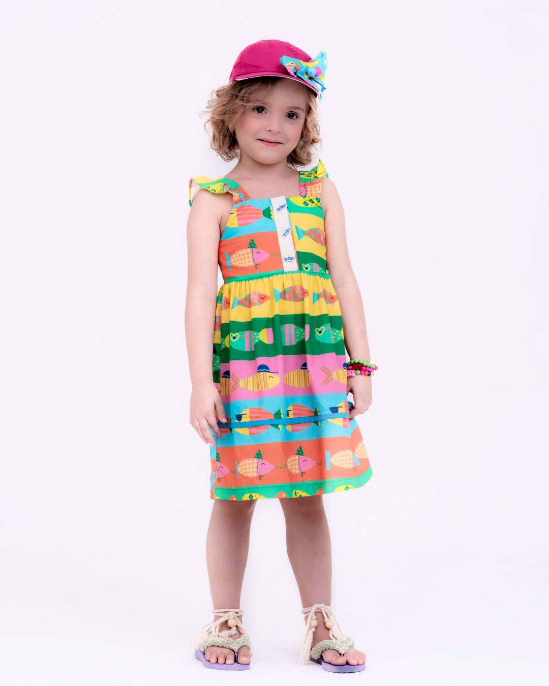 Vestido com estampa Fish infantil feminino Antonita para meninas de 4 a 16 anos