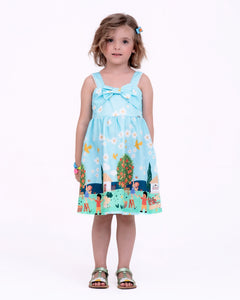 Vestido com estampa Dia Perfeito infantil feminino Antonita para meninas de 4 a 16 anos.