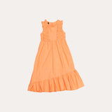 Vestido laranja infantil com babados na barra e alças largas