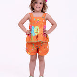 Conjunto Dia de Verão com estampa de árvores e flores infantil feminino Antonita para meninas de 2 a 10 anos