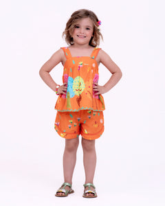 Conjunto Dia de Verão com estampa de árvores e flores infantil feminino Antonita para meninas de 2 a 10 anos