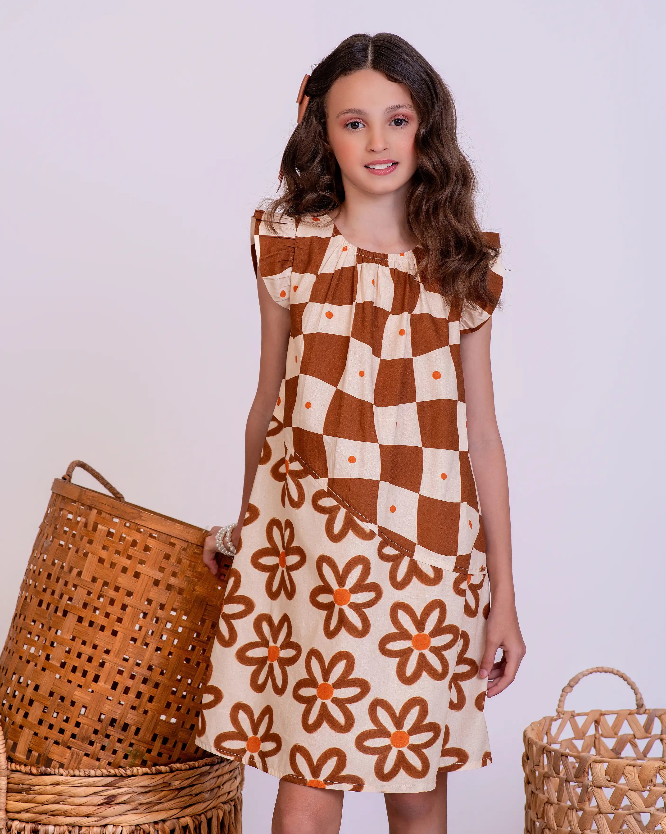 Vestido com estampa Grid floral infantil feminino Antonita para meninas 