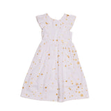 Vestido curto feminino infantil com alças largas, estampa de estrelas e saia ampla