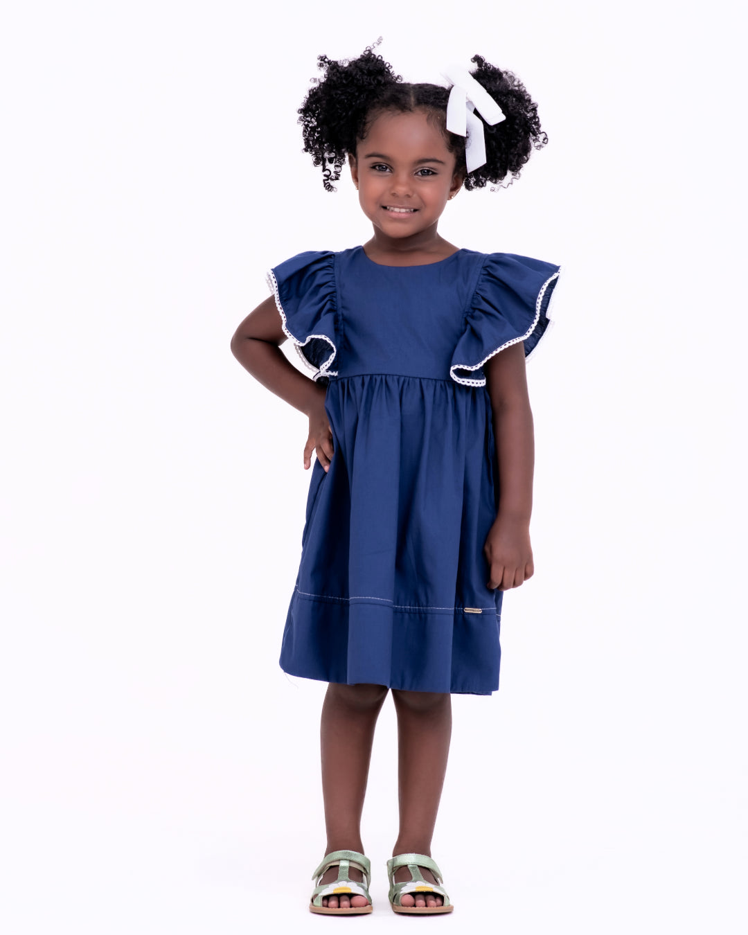 Vestido azul com detalhes em bordado infantil feminino Antonita para meninas de 4 a 16 anos