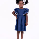 Vestido azul com detalhes em bordado infantil feminino Antonita para meninas de 4 a 16 anos