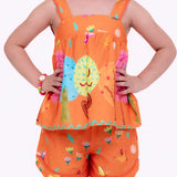 Conjunto Dia de Verão com estampa de árvores e flores infantil feminino Antonita para meninas de 2 a 10 anos