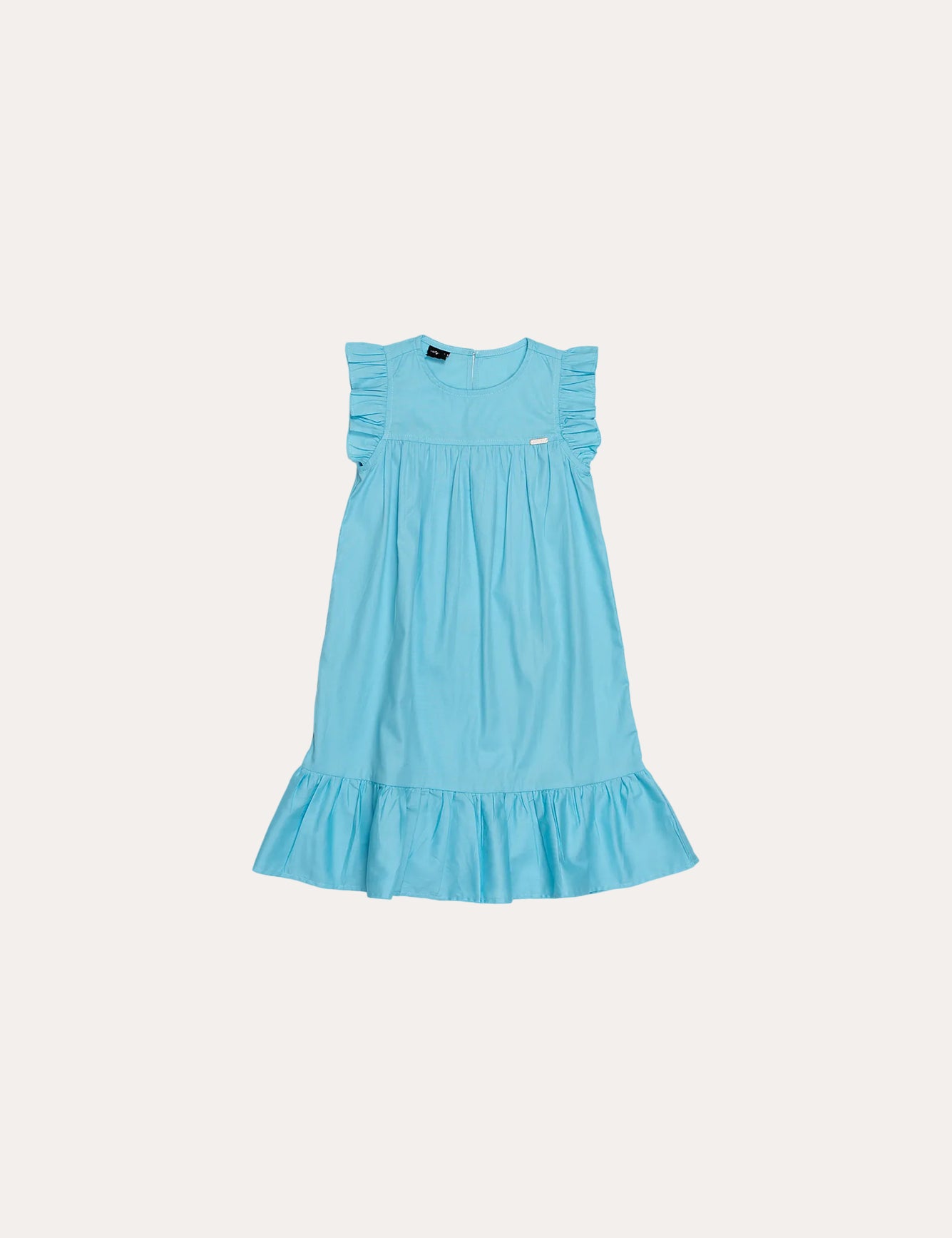 Vestido infantil feminino azul com mangas bufantes e saia de babado