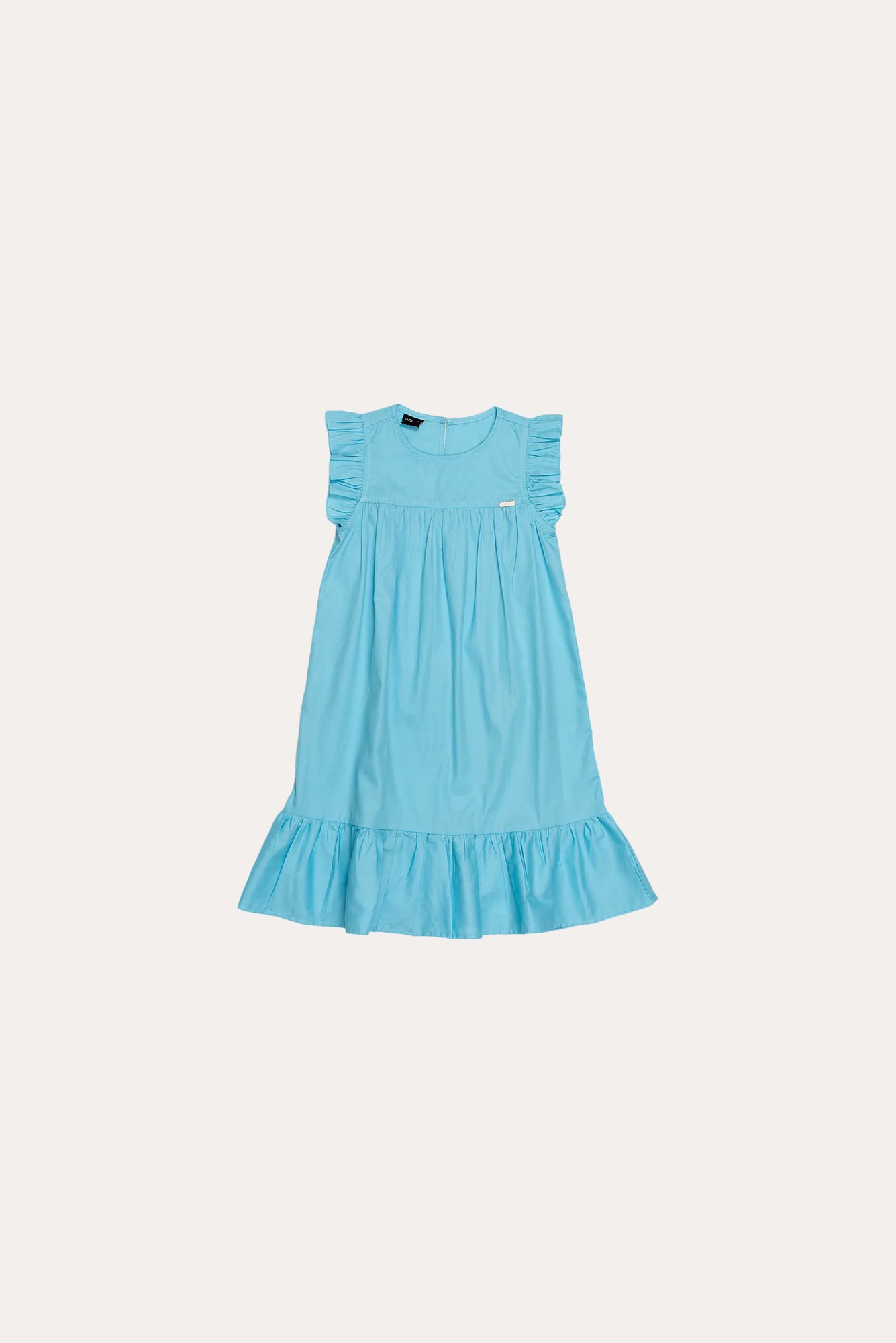 Vestido infantil feminino azul com mangas bufantes e saia de babado