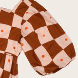 Vestido com estampa Grid em tons de marrom e laranja infantil feminino Antonita para meninas 