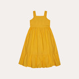 Vestido midi amarelo com alças retas e saia em camadas, feminino infantil