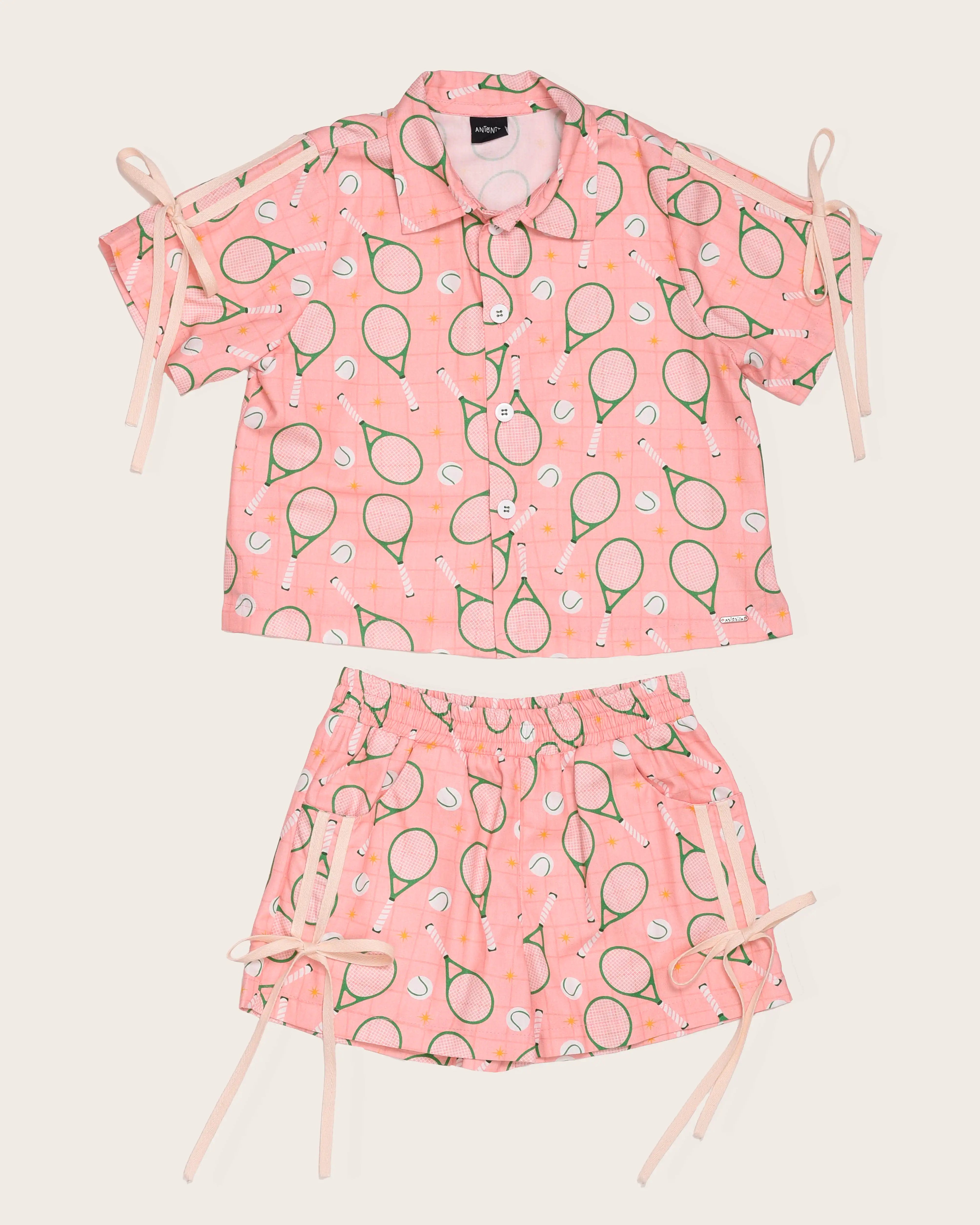 Conjunto curto com estampa de raquetes de tênis infantil feminino Antonita para meninas 