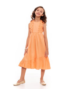 Vestido laranja infantil com babados na barra e alças largas