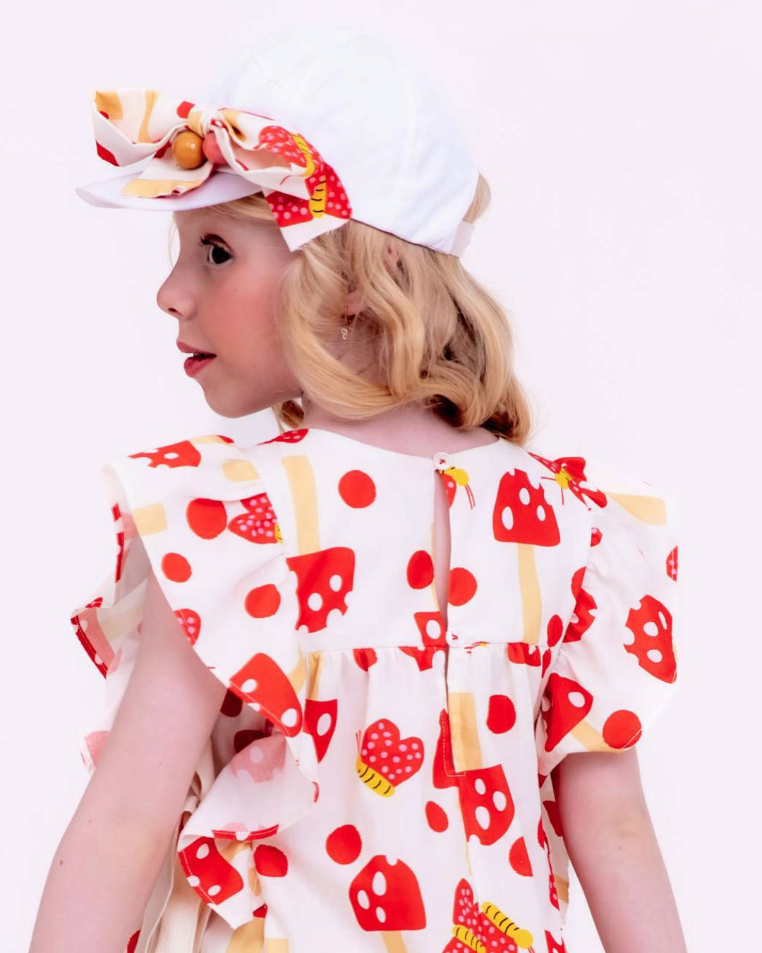 Vestido com estampa de cogumelos infantil feminino Antonita para meninas de 4 a 16 anos