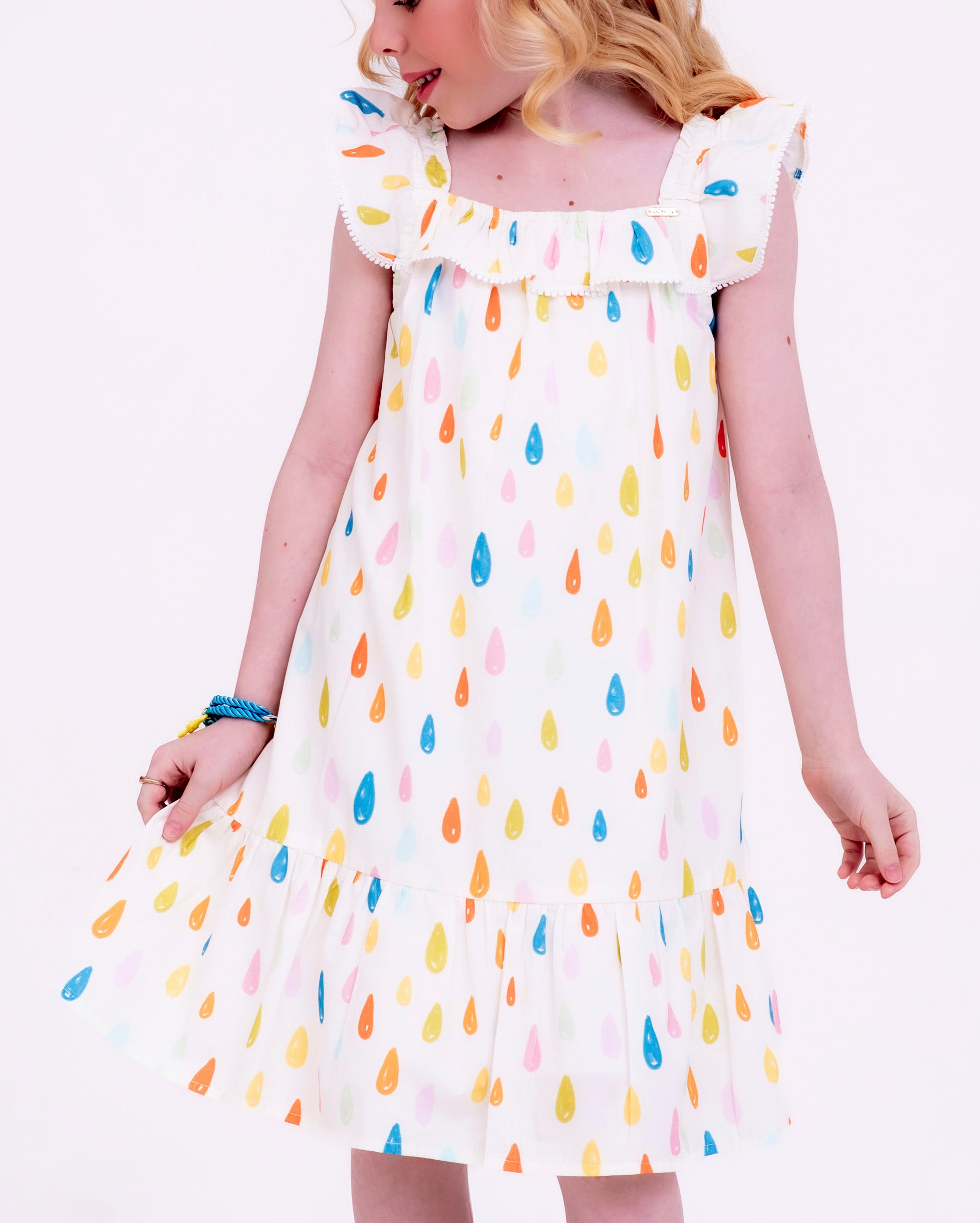 Vestido curto com estampa Chuva e Sol infantil feminino Antonita para meninas de 4 a 16 anos