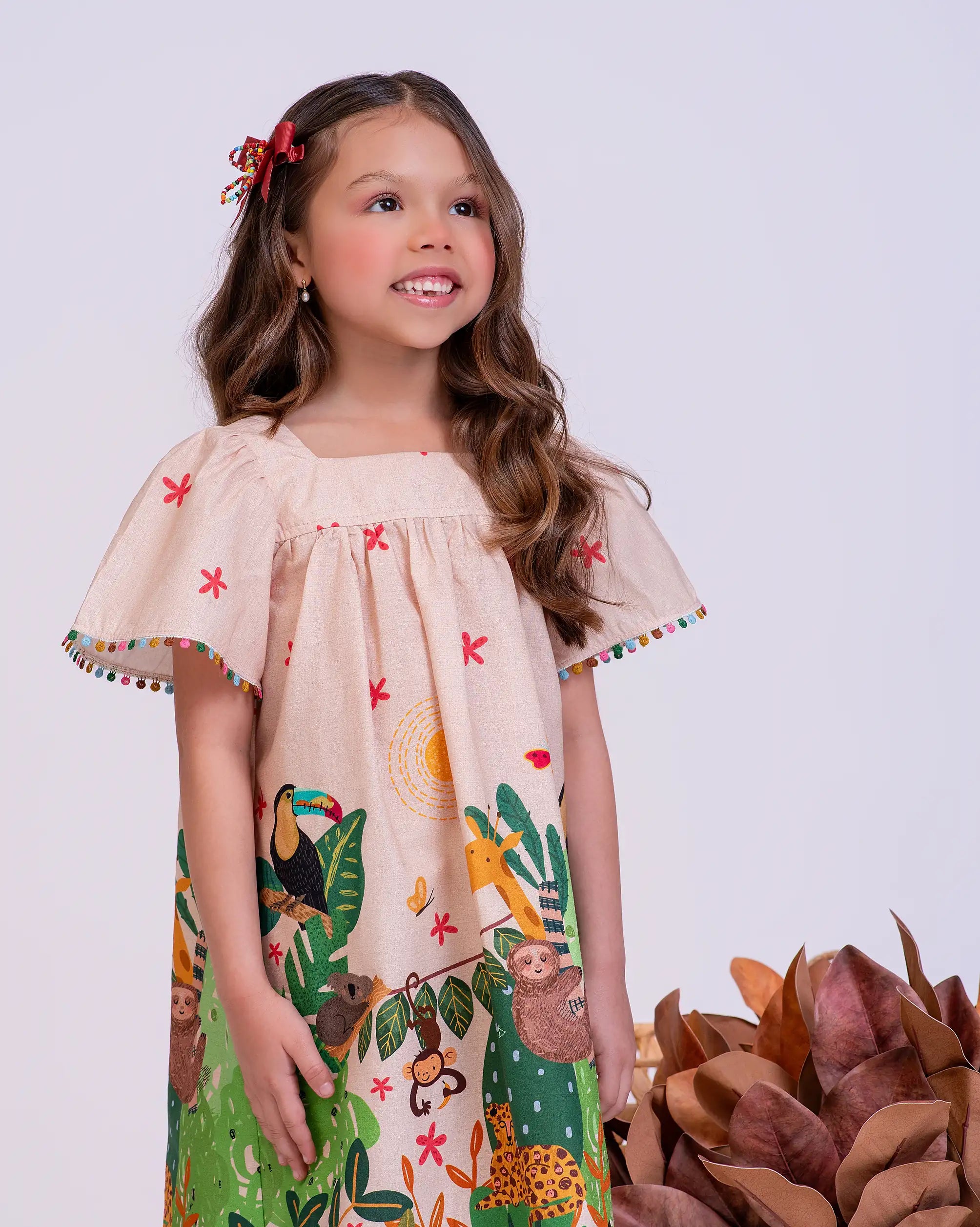 Vestido curto com estampa Amazonia infantil feminino Antonita para meninas