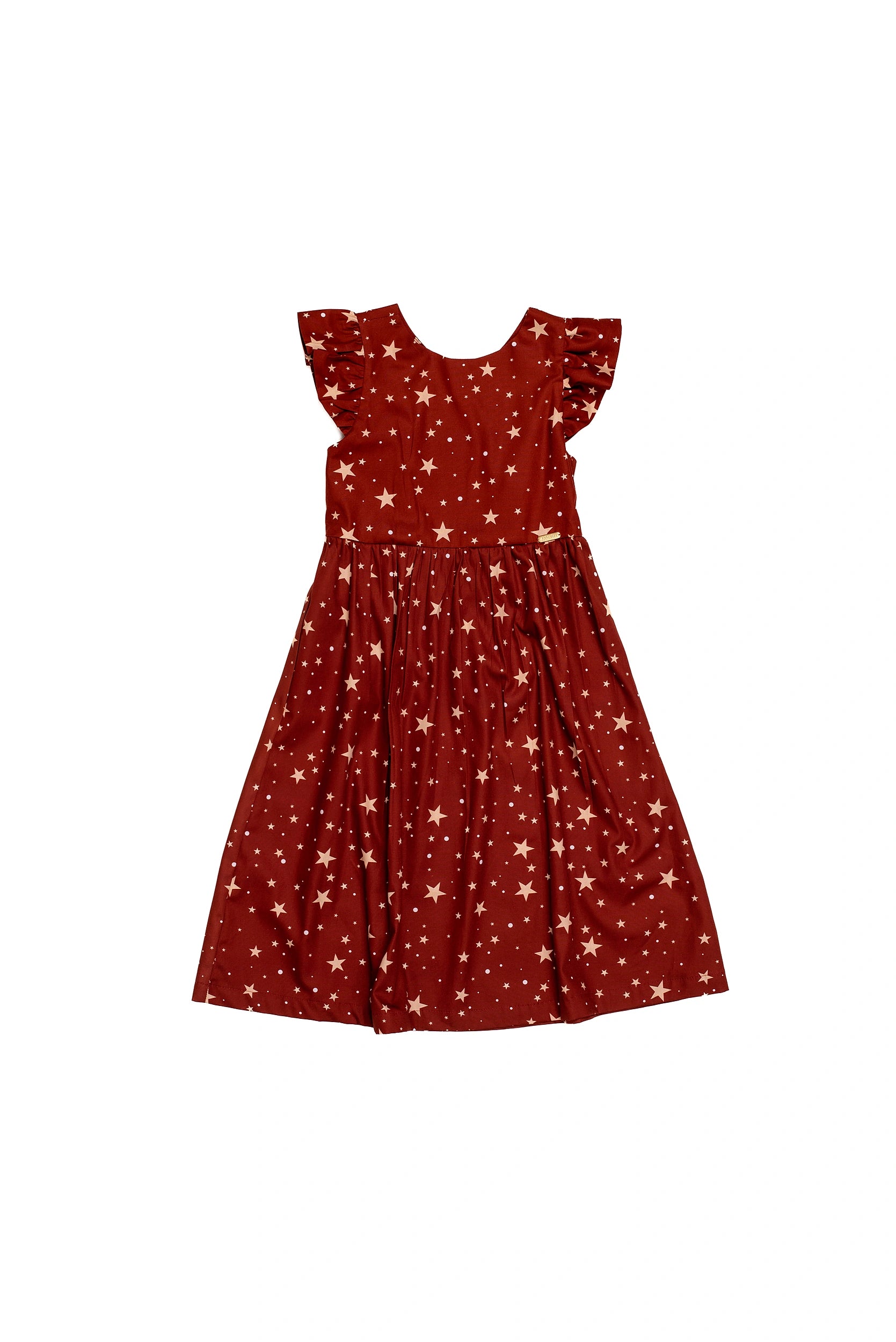 Vestido curto feminino infantil com alças largas, estampa de estrelas e saia ampla