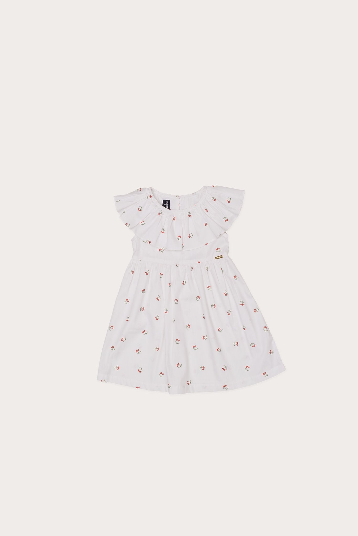 Vestido infantil feminino com estampa de cerejinhas e babado nas mangas