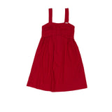 Vestido curto vermelho com alças largas e caimento leve, ideal para meninas.
