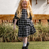 Conjunto xadrez com blusa de mangas bufantes e saia infantil feminino Antonita para meninas