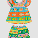 Conjunto com estampa de peixinhos coloridos infantil feminino Antonita para meninas de 0 a 3 anos