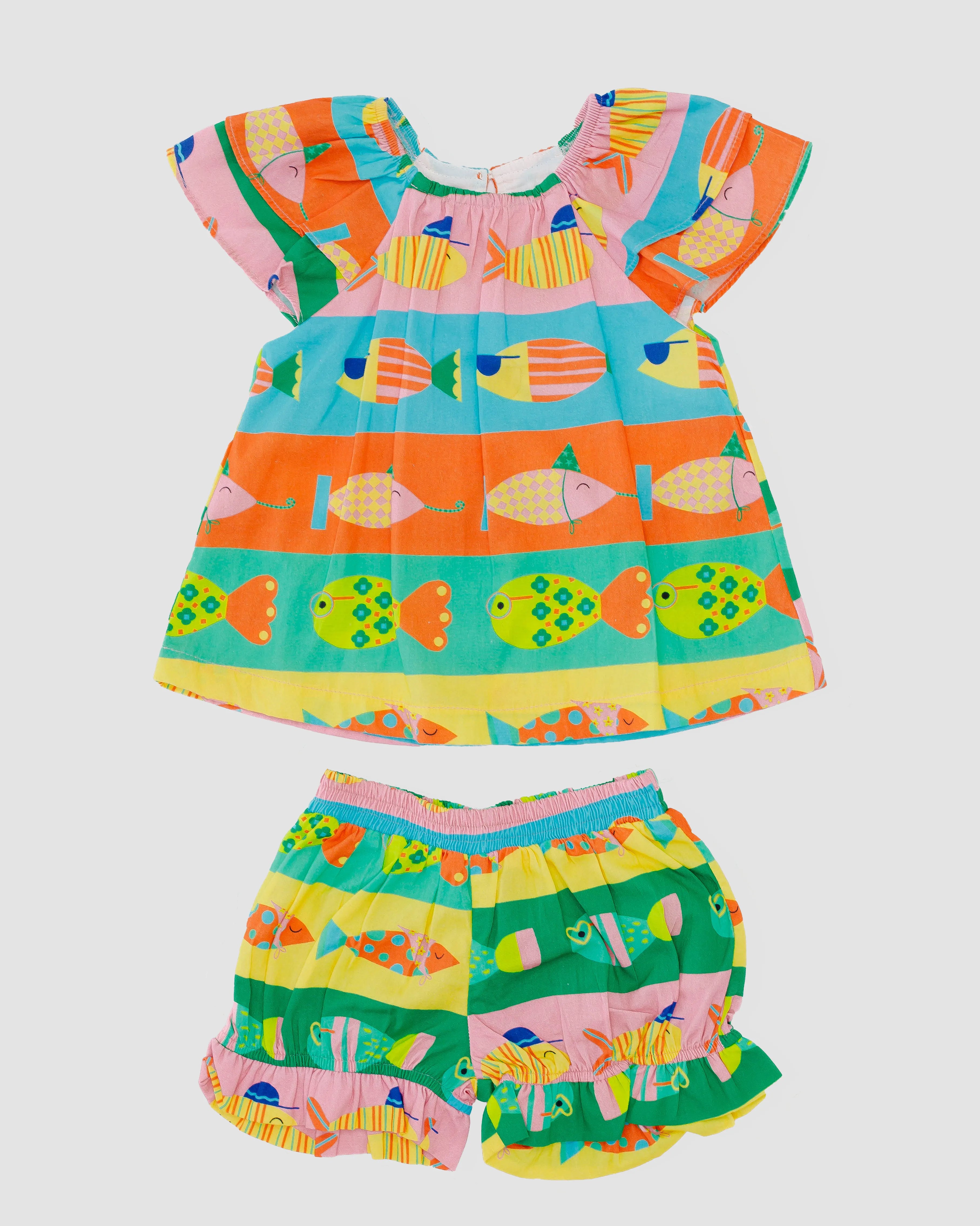 Conjunto com estampa de peixinhos coloridos infantil feminino Antonita para meninas de 0 a 3 anos