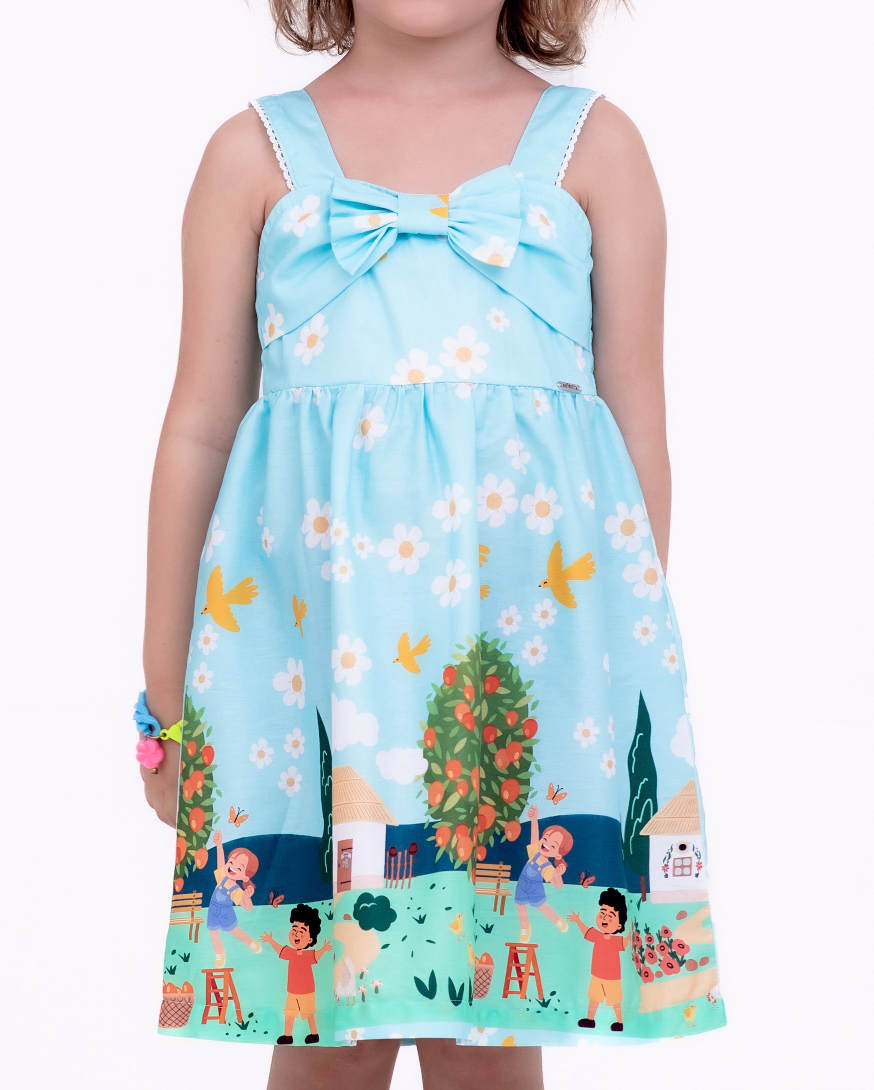 Vestido com estampa Dia Perfeito infantil feminino Antonita para meninas de 4 a 16 anos.