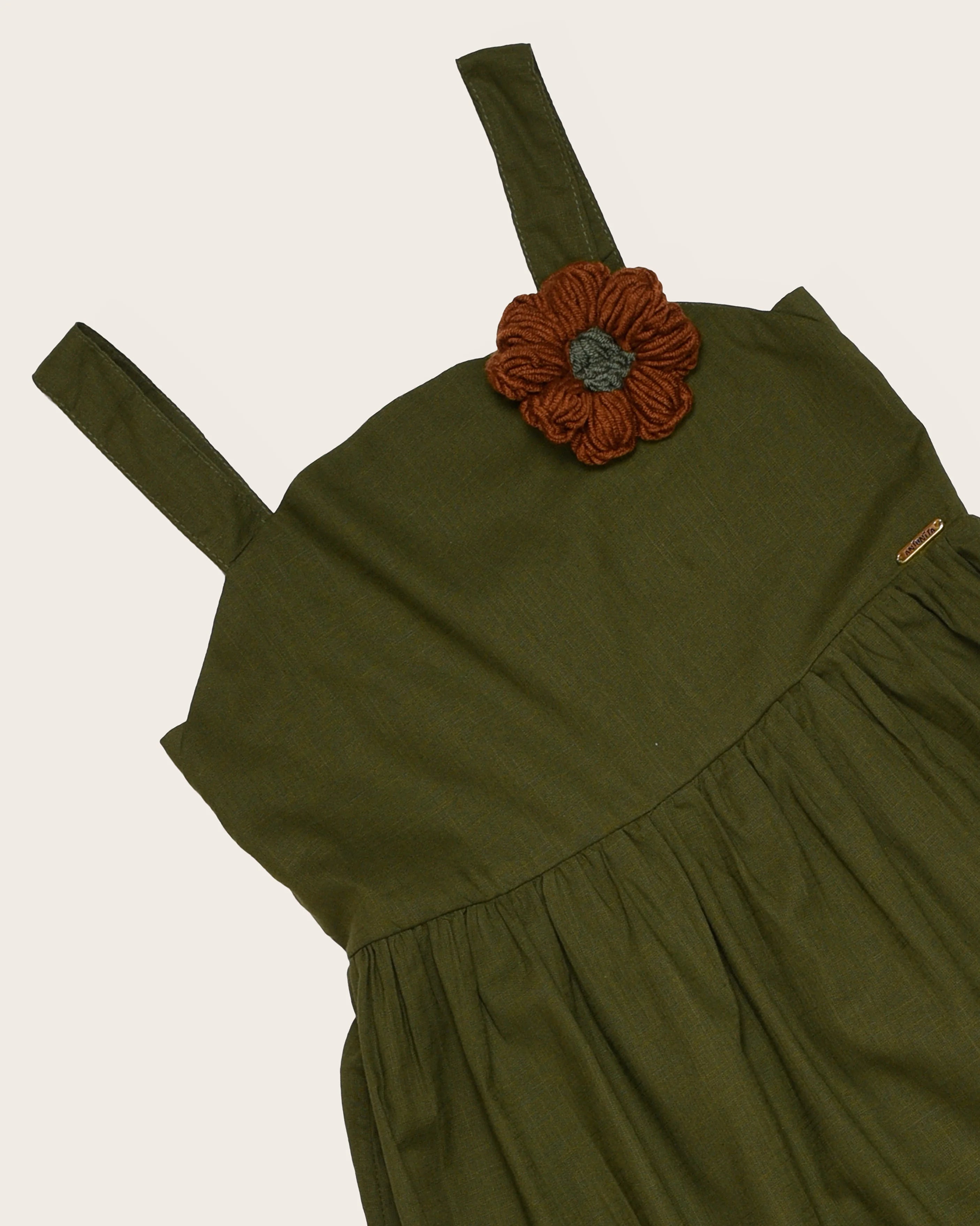 Vestido de alças verde musgo com detalhe de flor infantil feminino Antonita para 