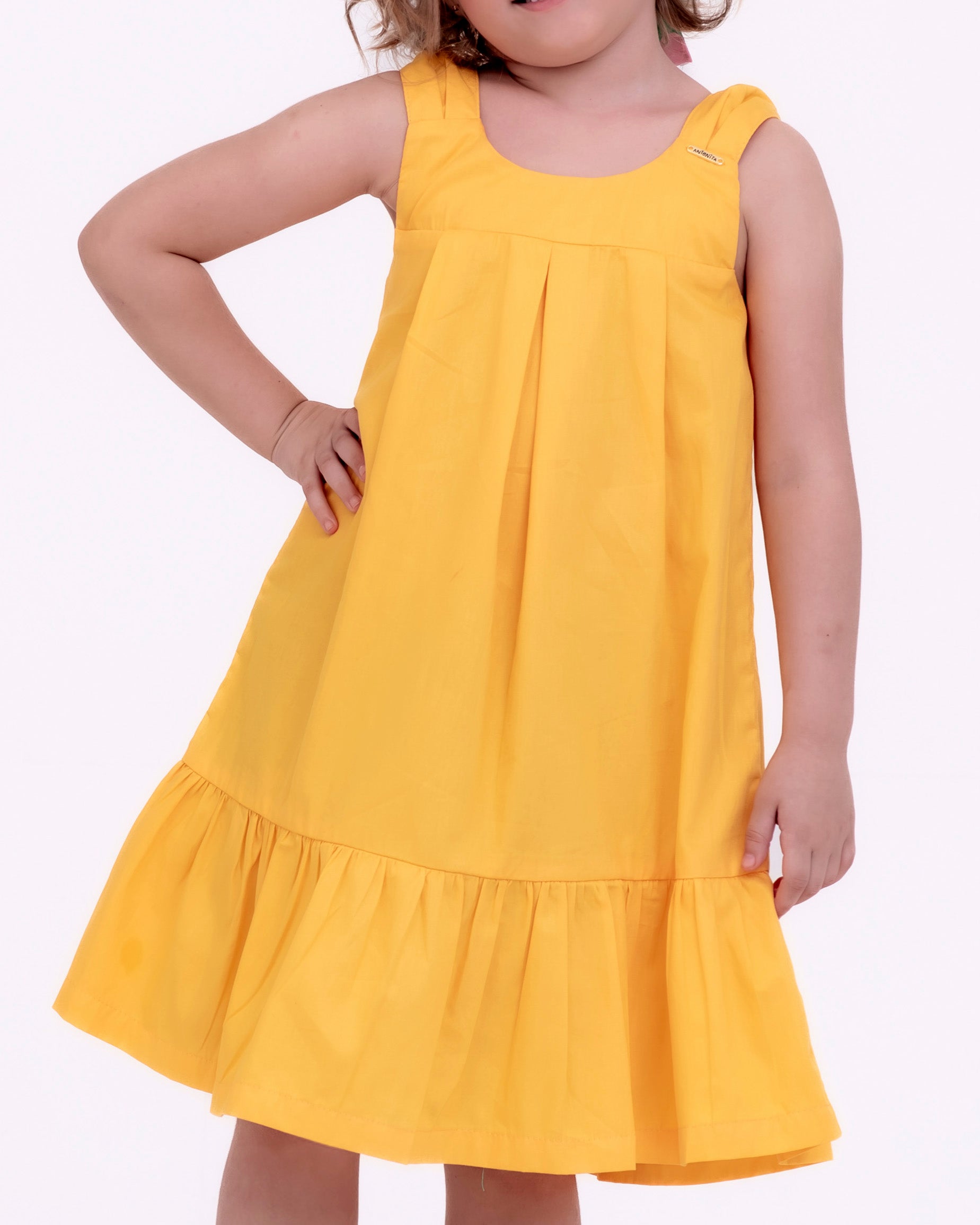 Vestido com saia em babado infantil feminino Antonita para meninas de 2 a 10 anos
