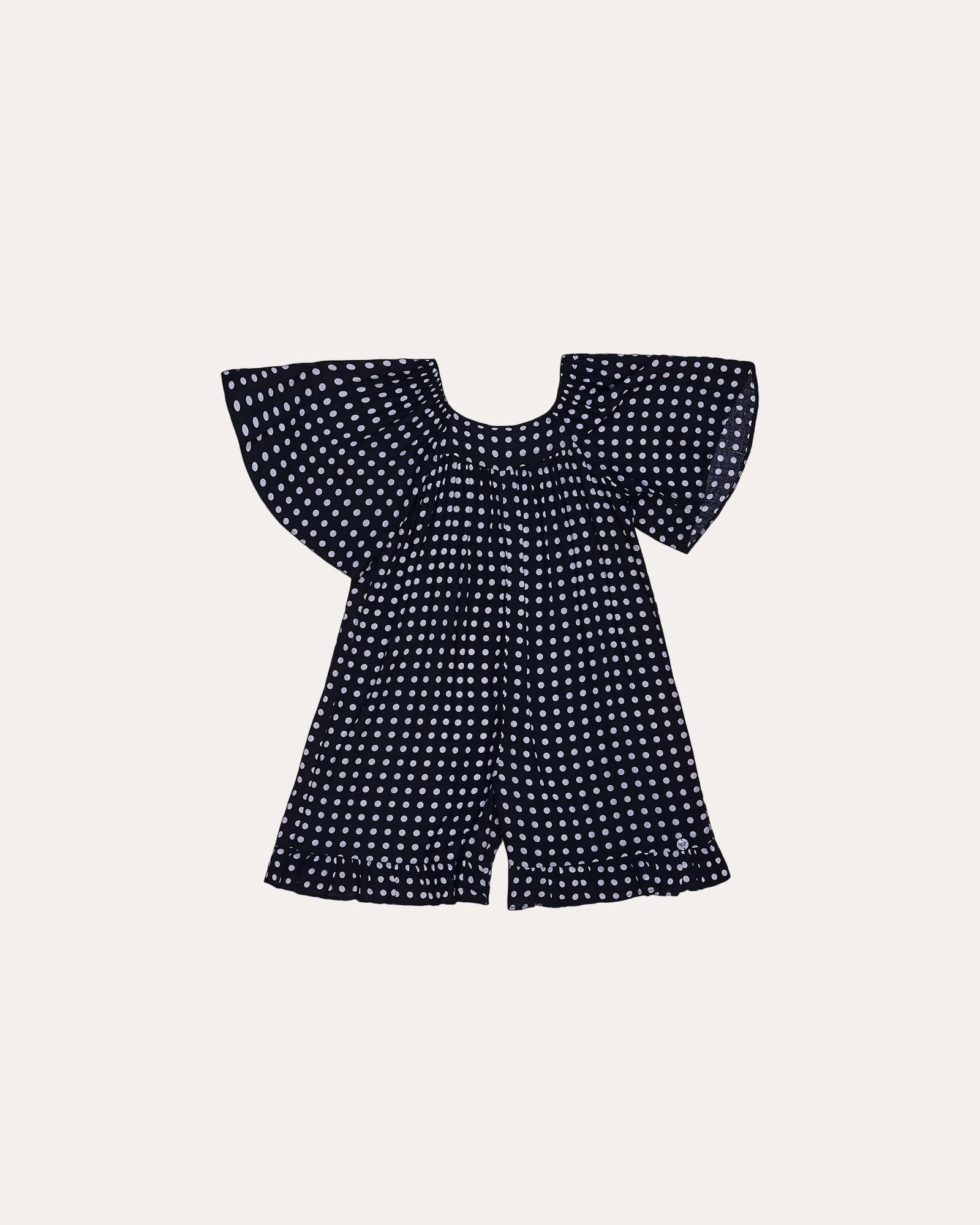 Macacao feminino infantil com bolinhas brancas e mangas largas
