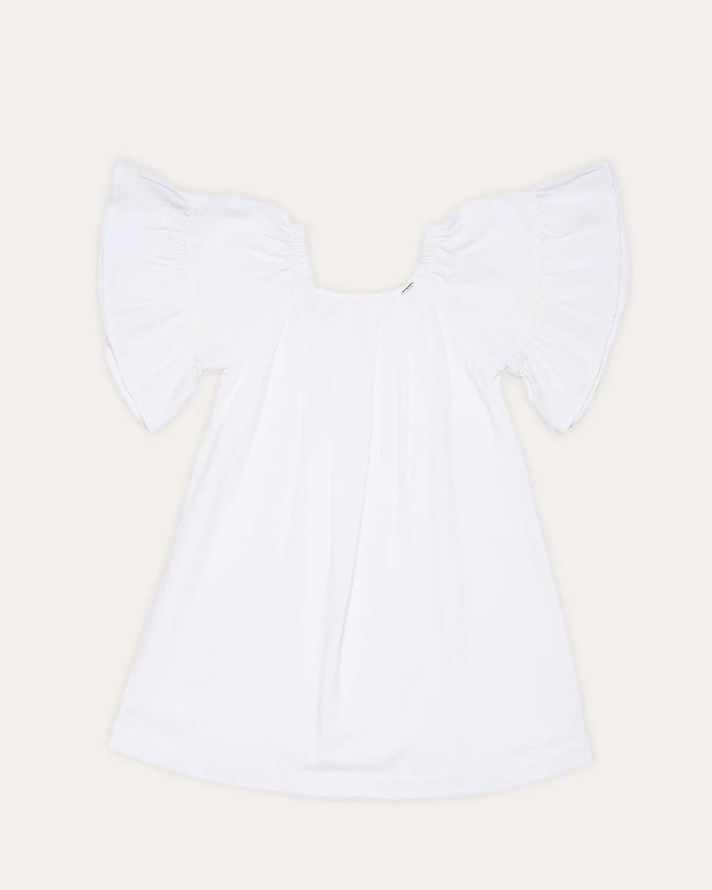 Blusa infantil branca com mangas bufantes e gola arredondada, ideal para looks leves