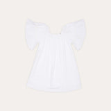 Blusa infantil branca com mangas bufantes e gola arredondada, ideal para looks leves