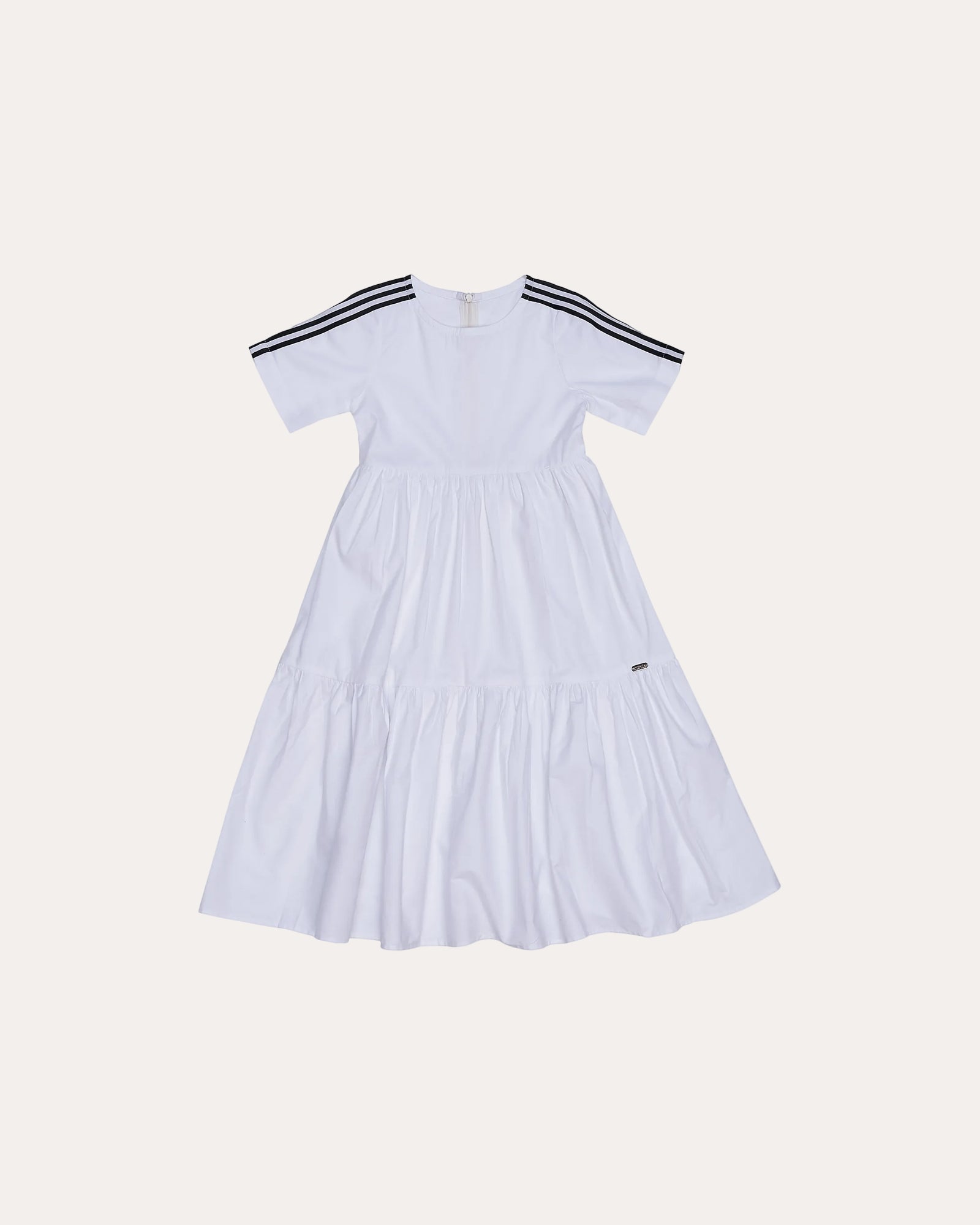 Vestido branco feminino infantil com listras nas mangas e saia longa