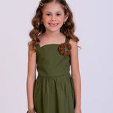 Vestido de alças verde musgo com detalhe de flor infantil feminino Antonita para 