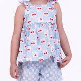 Conjunto com estampa Vichy Cherry infantil feminino Antonita para meninas de 2 a 10 anos