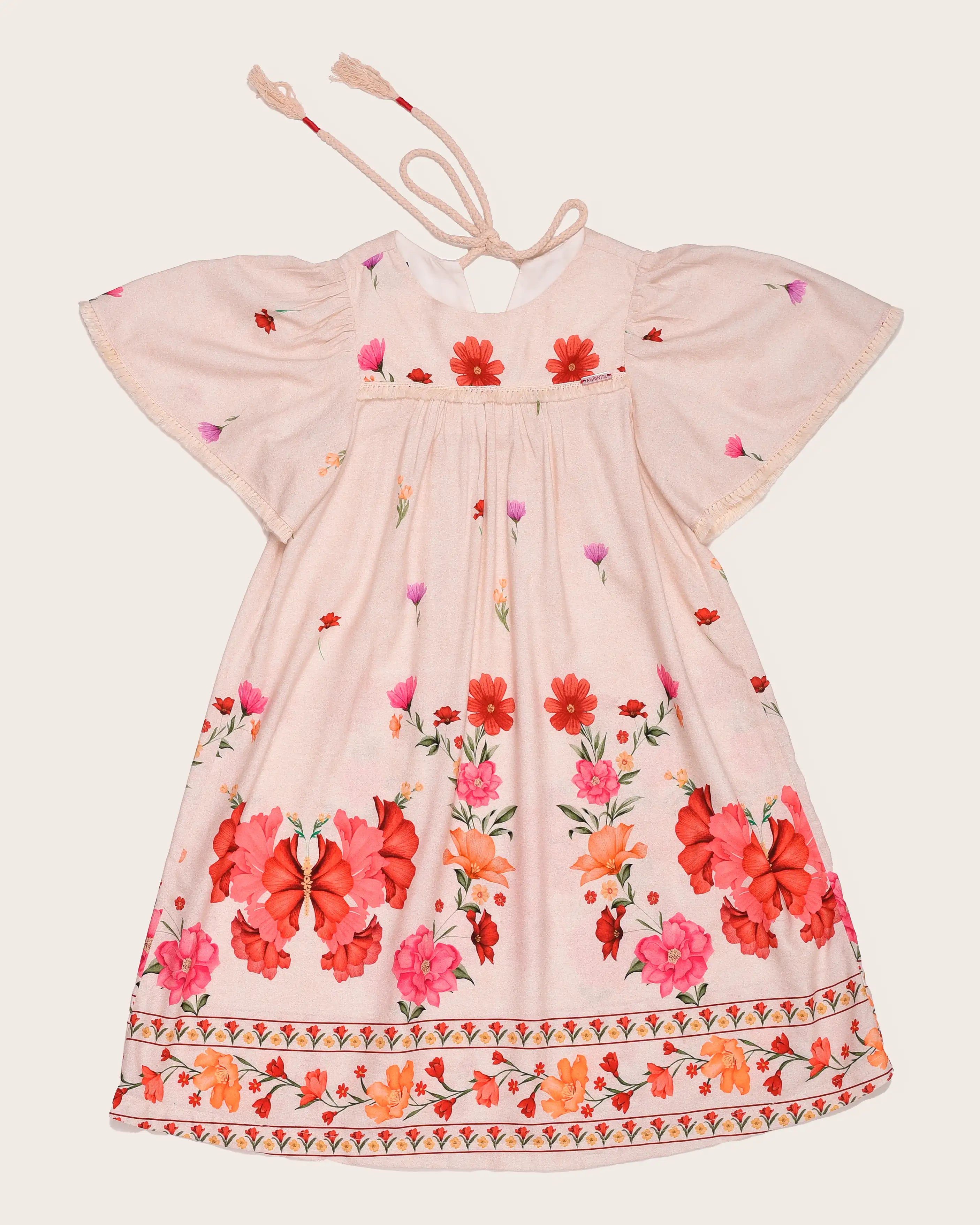 Vestido com estampa floral em tons de rosa e vermelho infantil feminino Antonita para meninas 