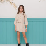 Conjunto feminino infantil com blusa de mangas longas e saia com cintura elástica